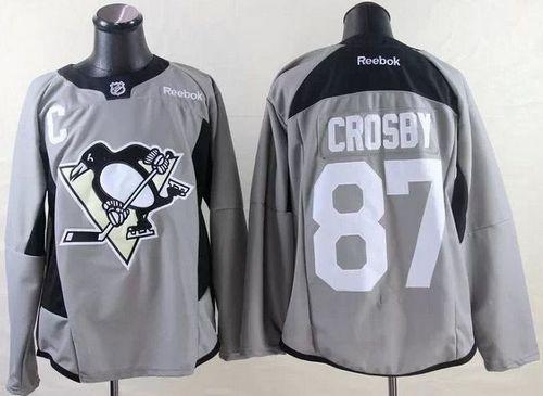 Penguins #87 Sidney Crosby Grey Practice Stitched NHL Jersey - Click Image to Close
